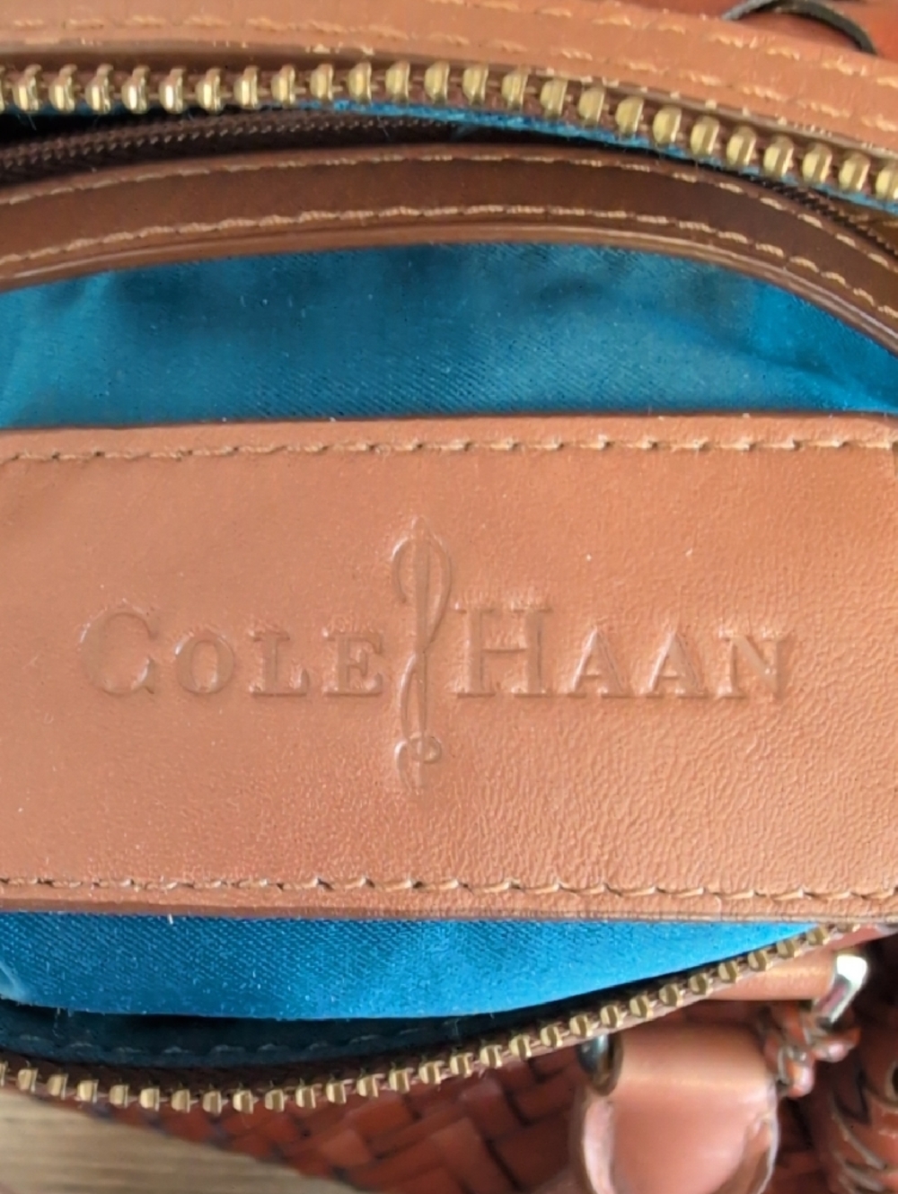 Cole Haan Woven Leather Satchel Boston Handbag M354 - Picture 11 of 15